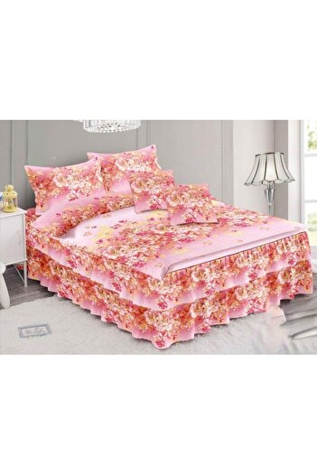 OEM Double bed linen, fitted sheet, pink floral, 6 pieces, 2 persons, Finet, 200x230cm