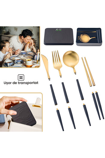 GlowforHome Portuguese foldable cutlery set 5 in 1, GlowforHome, spoon, knife, fork, chopsticks, stainless steel