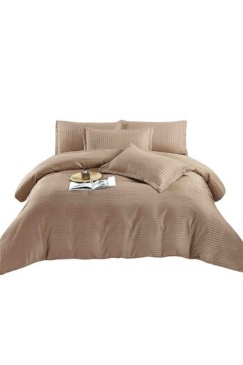 JOJO HOME Double Bed Linen, Jojo Home, Damask with Elastic, 6 Pieces, 2 Persons, 230x250cm, Coffee with Milk