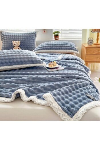 OEM Patura si 2 Fete Perna, Cocolino Premium, 3 Piese, 2 persoane, 200x230cm, Uni, Gri Albastrui