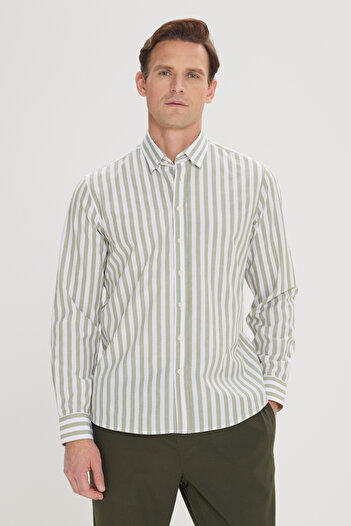 AC&Co / Altınyıldız Classics Men's Mint White Slim Fit Narrow Cut Hidden Button Collar Cotton Shirt