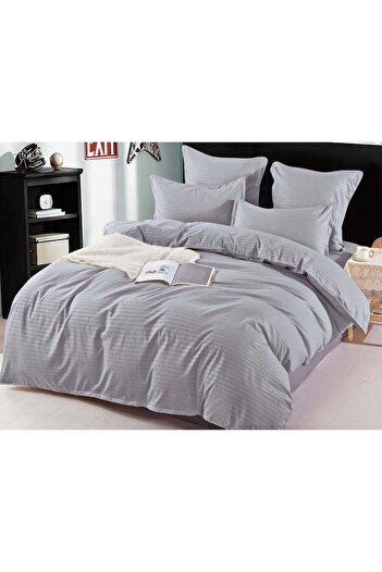 OEM Double bed linen, Sonia-Home, Finet Damask type, Plain, 6 pieces, 2 persons, 220x240cm, Ash Grey