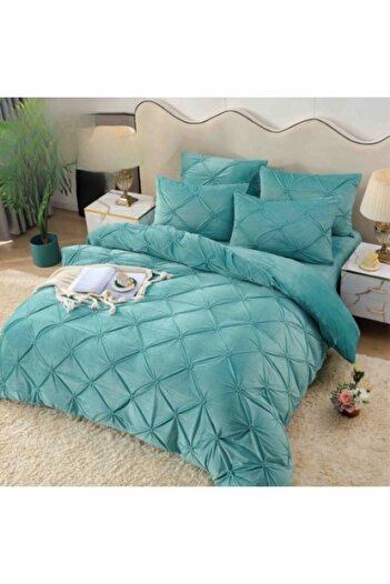 JOJO HOME Double Bedding Set, Jojo Home, Velvet with Pleats, 4 pieces, 2 persons, 180x200cm, Turquoise