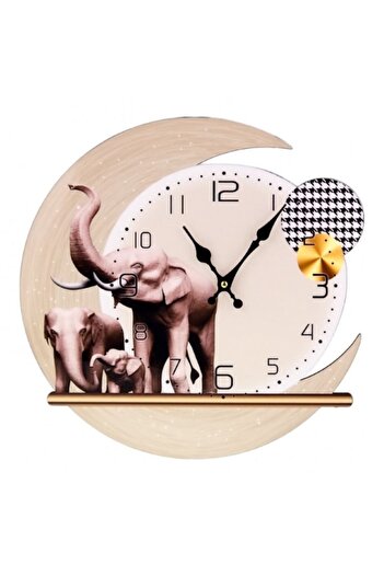 OEM Wooden Wall Clock with Elephants, 40x42 cm