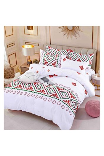 JOJO HOME Lenjerie de pat, Jojo Home, imprimeu Traditional, M2, 4 piese, 1 persoana, 155x230cm, Finet, Alb Mul