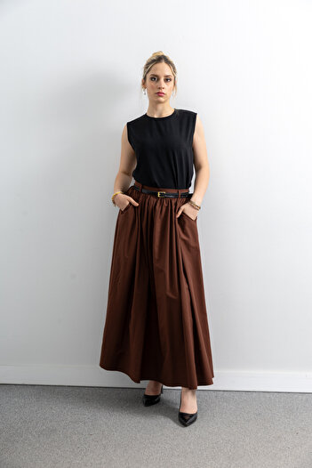 TUĞBA ERGÜL Women's Linen Belt Detailed Skirt