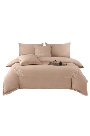 OEM Luxury bedding set, embroidered, soft cotton, 6 pieces, 180x200cm, plain, coffee color