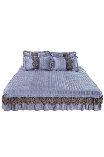 OEM Quilt and 2 Pillowcases, Luxury Velvet with Ruffles, 3 Pieces, Double, 180x200cm, Blue