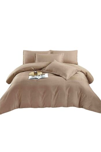 JOJO HOME Double Bed Linen, Jojo Home, Damask with Elastic, 6 Pieces, 2 Persons, 230x250cm, Coffee with Milk