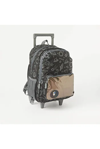 Juniors Printed Trolley Backpack with Retractable Handle - 16 inches