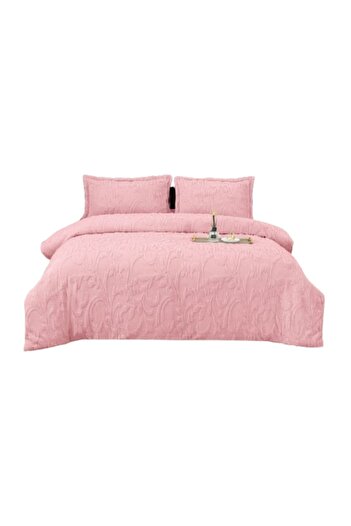 OEM Lenjerie de Pat, Cocolino, Blana Imitatie Iepure, 4 Piese, 2 persoane, 180x200cm, Uni, Roz