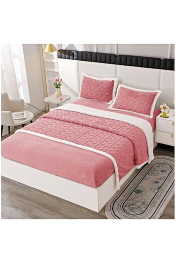 OEM Lenjerie cu blanita, model tricotat cu elastic, 180x200 cm, roz
