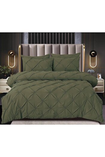 Pucioasa Double Bedding Set, Pucioasa, Uni, Embroidered Pleats, 6 Pieces, Finet, 230x250cm, Khaki