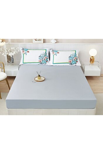 OEM Husa de pat, Finet, 3 piese, 2 persoane, 160x200cm, Albastru Deschis-Multicolor