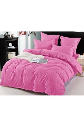 OEM Sonia-Home Damask Style Finet Double Bed Linen Set, Plain, 6 Pieces, 220x240cm, Hot Pink