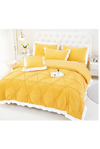 OEM Double bed sheet set, Uni, with embroidered heart, 6 pieces, Finet, 230x250cm, yellow M