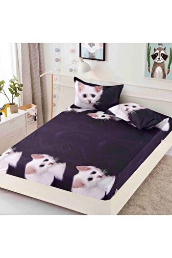 JOJO HOME Double Bed Fitted Sheet with Elastic, Jojo Home, Sweet Kitty design, 3 pieces, 180x200cm