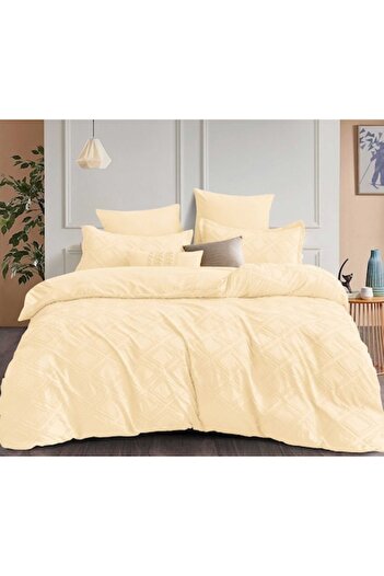 Pucioasa Double Bed Sheet, Velvet Jacquard Grofat Lux M4, Pucioasa, 6 pieces, 2 persons, Uni, 245x250cm, Crea