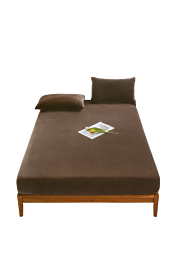 OEM Bed Cover and 2 Pillowcases, Velvet, Uni, 3 Pieces, Double, 180x200cm, Milk Coffee