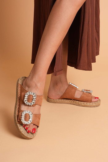 CİMİLİ SHOES Women's Double Buckle Stone Slippers Orthopedic Sole