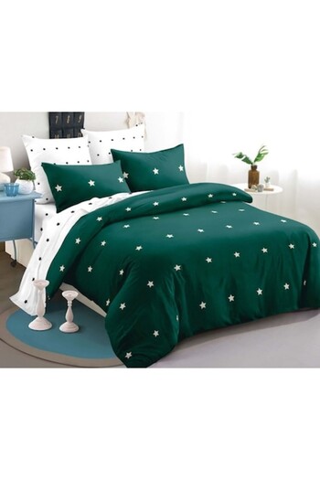 OEM Double bed linen set, Finet, 6 pieces, 2 persons, stars, 230x250cm, turquoise-white