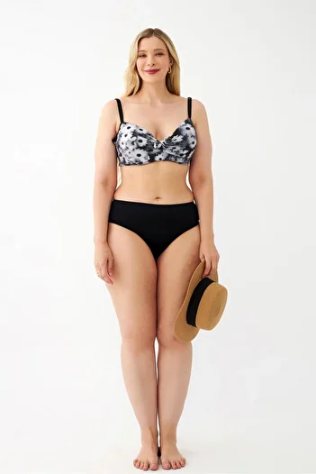 Akbeniz Mdsrdm Women's Daisy Patterned Gray Plus Size Bikini Set