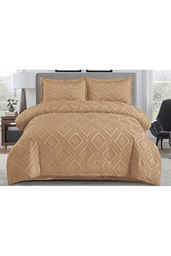 OEM Lenjerie de pat, Grofat M4, Uni, 4 piese, 2 persoane, 230x250cm, Cappuccino