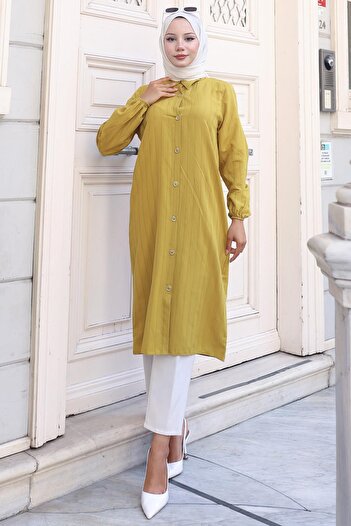 hafsamina Summer Long Cotton Tunic Fat Green Hm2109