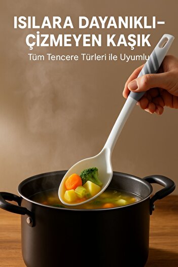 Open Home Concept Modern Design Spoon Cooking and Serving Set – 220 ° C Heat Resistant White
