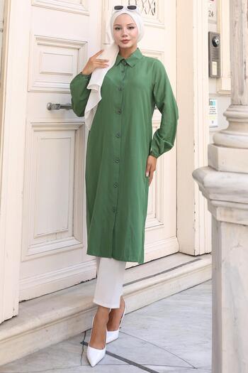 hafsamina Summer Long Cotton Tunic Khaki Hm2109
