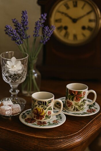 RGS HOMELİFE Set of 2 Flower Patterned Porcelain Cups