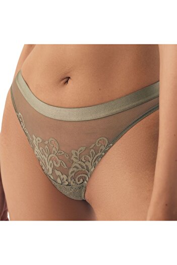 ESOTIQ Women's Classic Thong Panties with Mesh & Decorative Floral Lace | Lynn