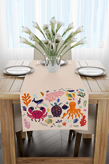 Cango Home Cream Marine Patterned Digital Printed Runner 4Kmbs285-Rn