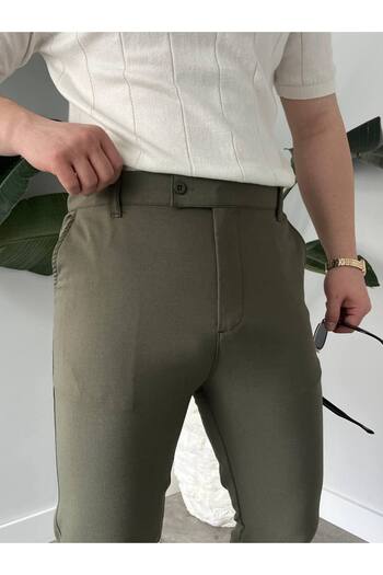 KHAYN ERKEK SLİM FİT İTALYAN KESİM KEMERLİ NORMAL BEL KUMAŞ PANTALON KHKP2048