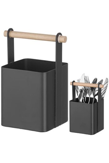 HENDI Organizer koszyk stołowy na sztućce z drewnianą rączką 14x10.5x19 cm - 427064