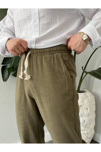 KHAYN ERKEK BOL KESİM PAMUKLU YAZLIK LASTİKLİ BEL KETEN PANTALON KHKP2050