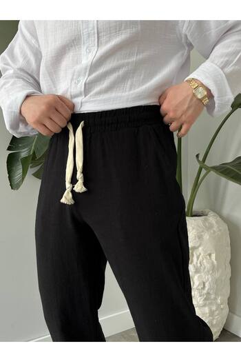 KHAYN ERKEK BOL KESİM PAMUKLU YAZLIK LASTİKLİ BEL KETEN PANTALON KHKP2050