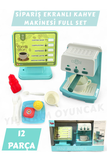 YILDIRIM OYUNCAK Sipariş Ekranlı 12 Parça Aksesuarlı Işıklı ve Sesli Pilli Kahve Makinası 2li Set