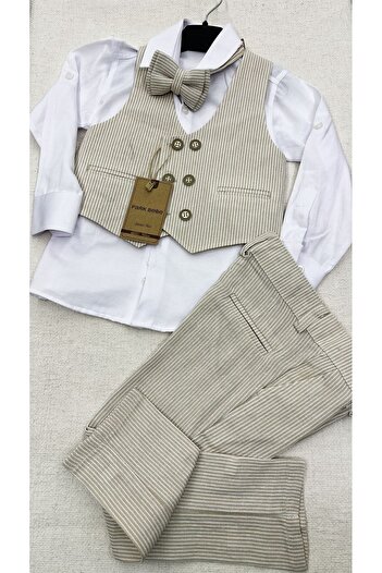 Carinos Kids Boy Vest Suit Accessory Striped Linen Fabric