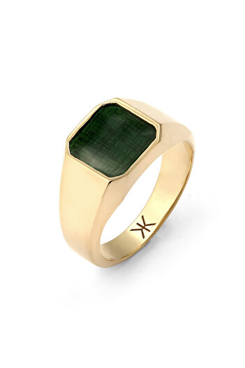 KUZZOI Ring Siegelring Herren Quadrat Emaille Grün 925 Sterling Silber