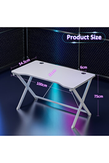 Sheinhome Gaming Table,Home Office Desk with Cable Management, Carbon Fiber PC Gamer Workstation