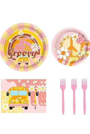 COOYA 60's Hippie Dinnerware Set Disposable Dinner Plates 76 Party Plates Party Decorations Vintage