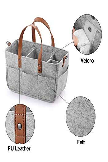 COOYA Baby Diaper Organizer Portable Diaper Organizer Nursery Basket with Handle Diaper Storage Grey