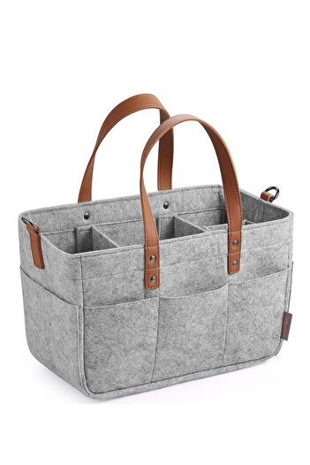 COOYA Baby Organizer,Portable Diaper Caddy with Handle,Nursery Storage Basket,Grey