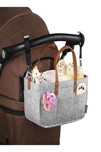 COOYA Baby Organizer,Portable Diaper Caddy with Handle,Nursery Storage Basket,Grey