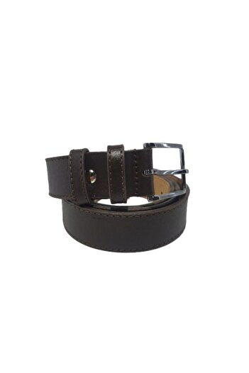 OEM Men's Leather Belt, Dark Brown, Simple Stitching M5, Width 3.5 cm