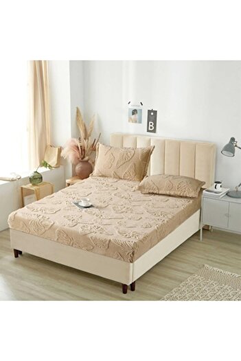 OEM Husa si 2 fete perna, Cocolino, Sherpa Throw, Embosat 3D Fluturi, 3 Piese, 180x200cm, Bej