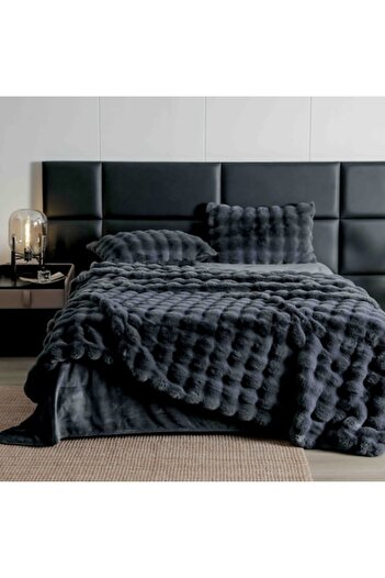 JOJO HOME Lenjerie de pat dublu, Jojo Home, Blana de Iepure Artificiala, Uni, 6 piese, 2 persoane, 230x250cm,