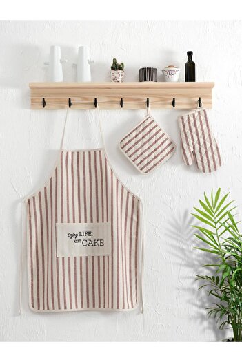 MODALİN Kitchen Apron & Gloves Set Karna – Natural Textured, Heat Resistant