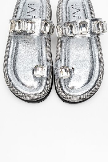 LuviShoes Evans Silver Stone Flip Flops Thick Soled Women's Slippers
